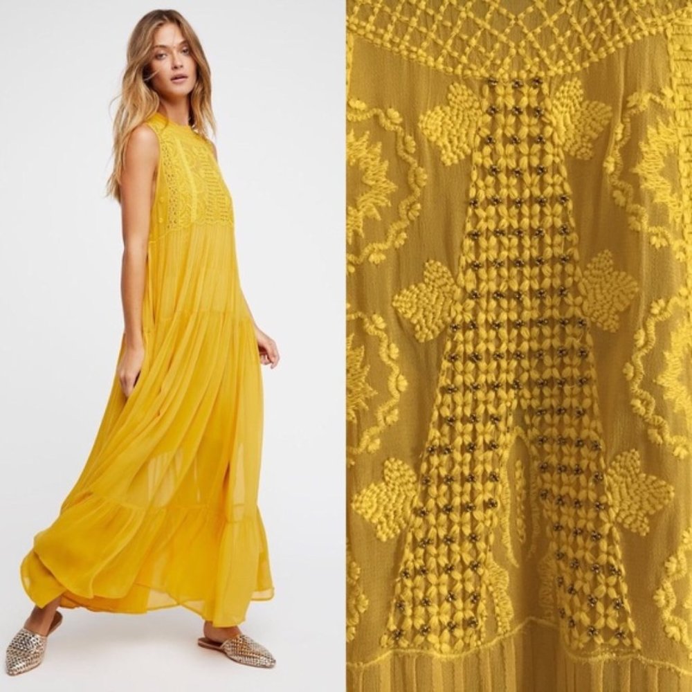 NWT Free People Washington Midi Dress (Yellow)